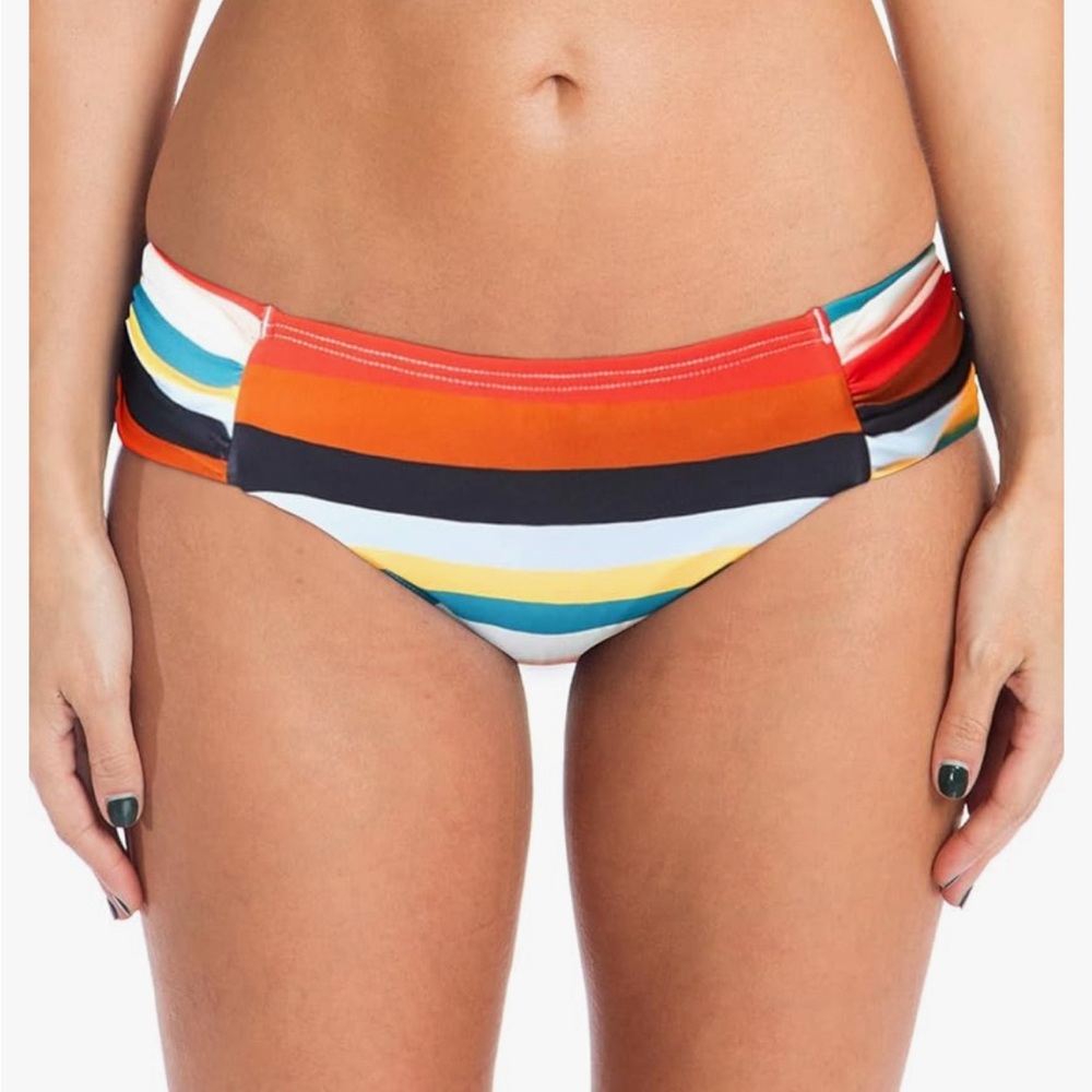 NWT Ocean Blues Colorful Striped Women's Ruched Sides Bikini Bottom